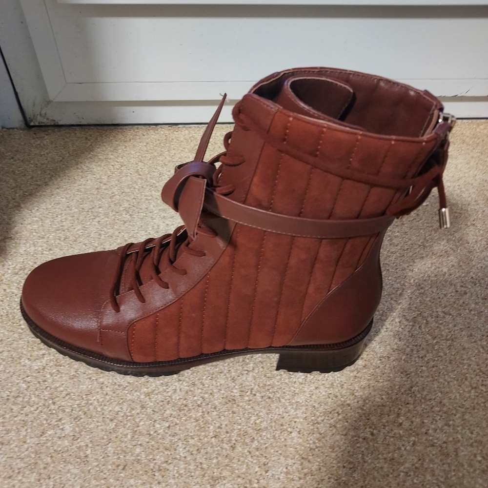 New with tag Alexandre Birman Quilted Clarita Combat Boot, Size 38, Color brown